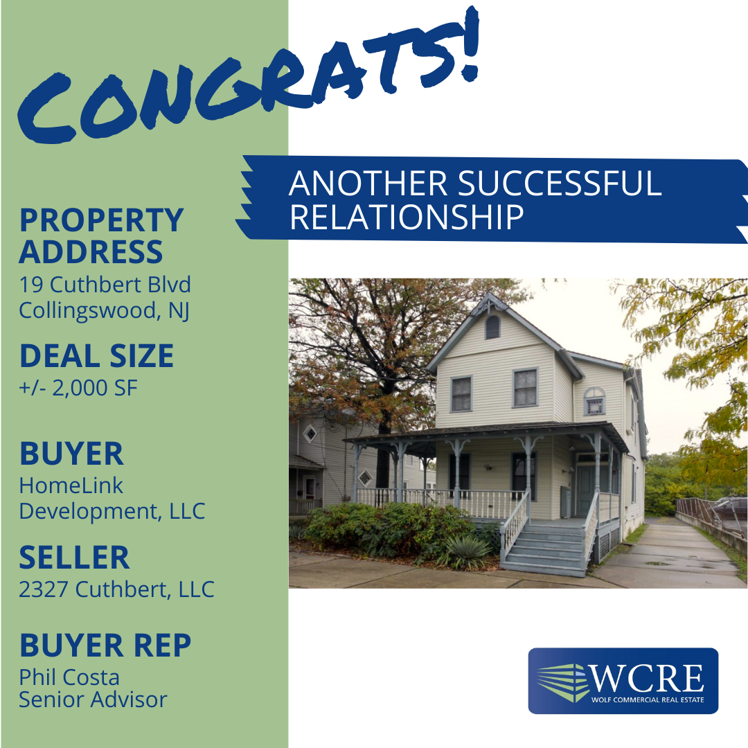 WCRE Completes Sale of Office Building in Collingswood, NJ South